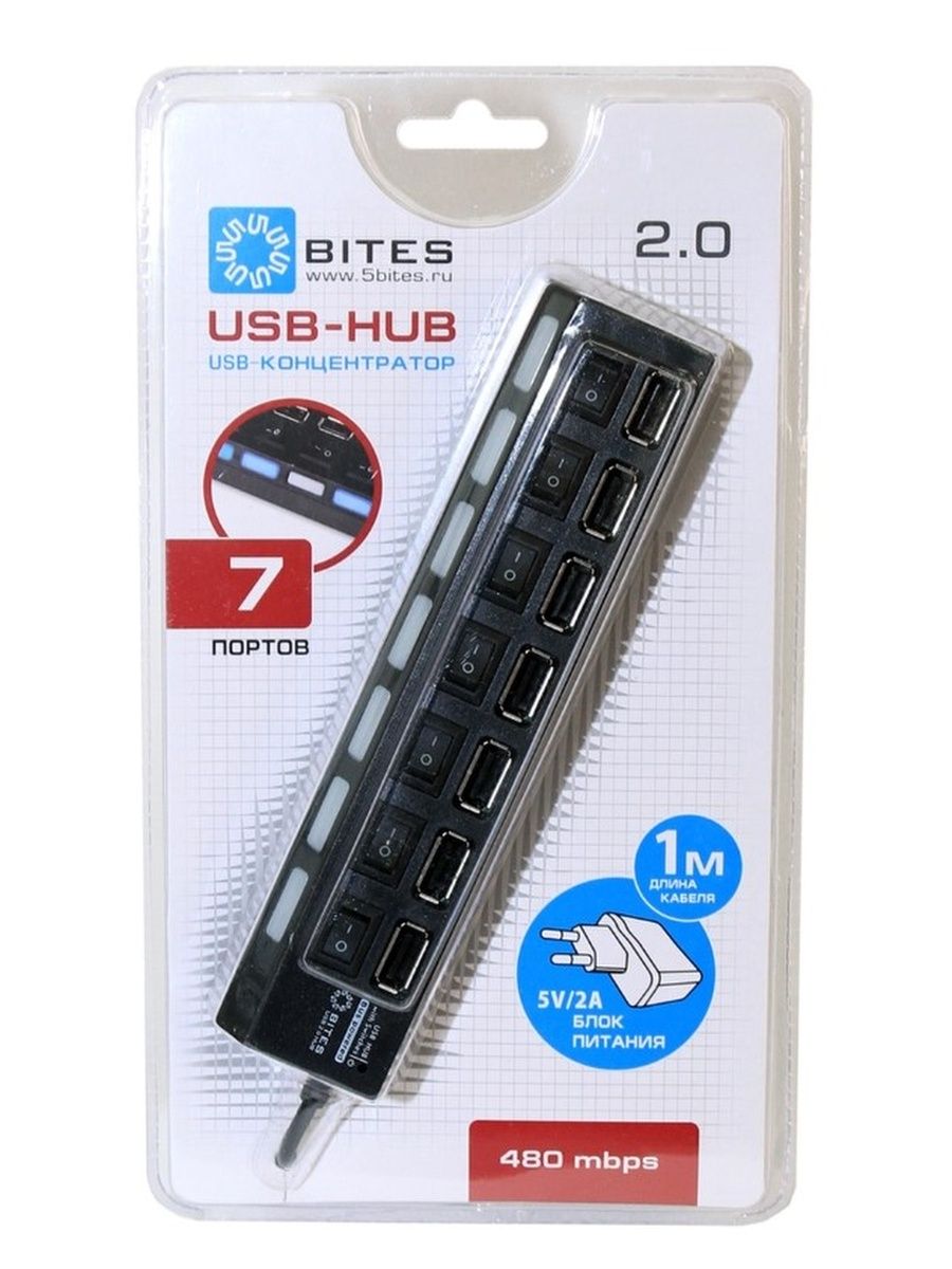 Bites usb. USB-концентраторы 5bites hb27-203pbk концентратор 7*USB2.0 / БП 5в-2а / 1m / Black. USB Hub 5bites hb27-203pbk на 7 портов черный 1.0м. USB-концентратор 5bites hb27-203p, разъемов: 7, черный. USB-хаб 5bites hb37-303.