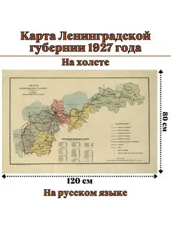 Карта Ленинградской губернии 1927 года на холсте 120 х 80 см