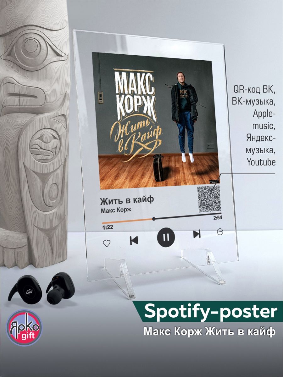 Spotify постер Макс Корж песня на стекле на подарок спотифай Ярко.gift  163329385 купить в интернет-магазине Wildberries