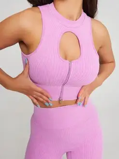 Спортивный кроп топ для фитнеса с чашкой