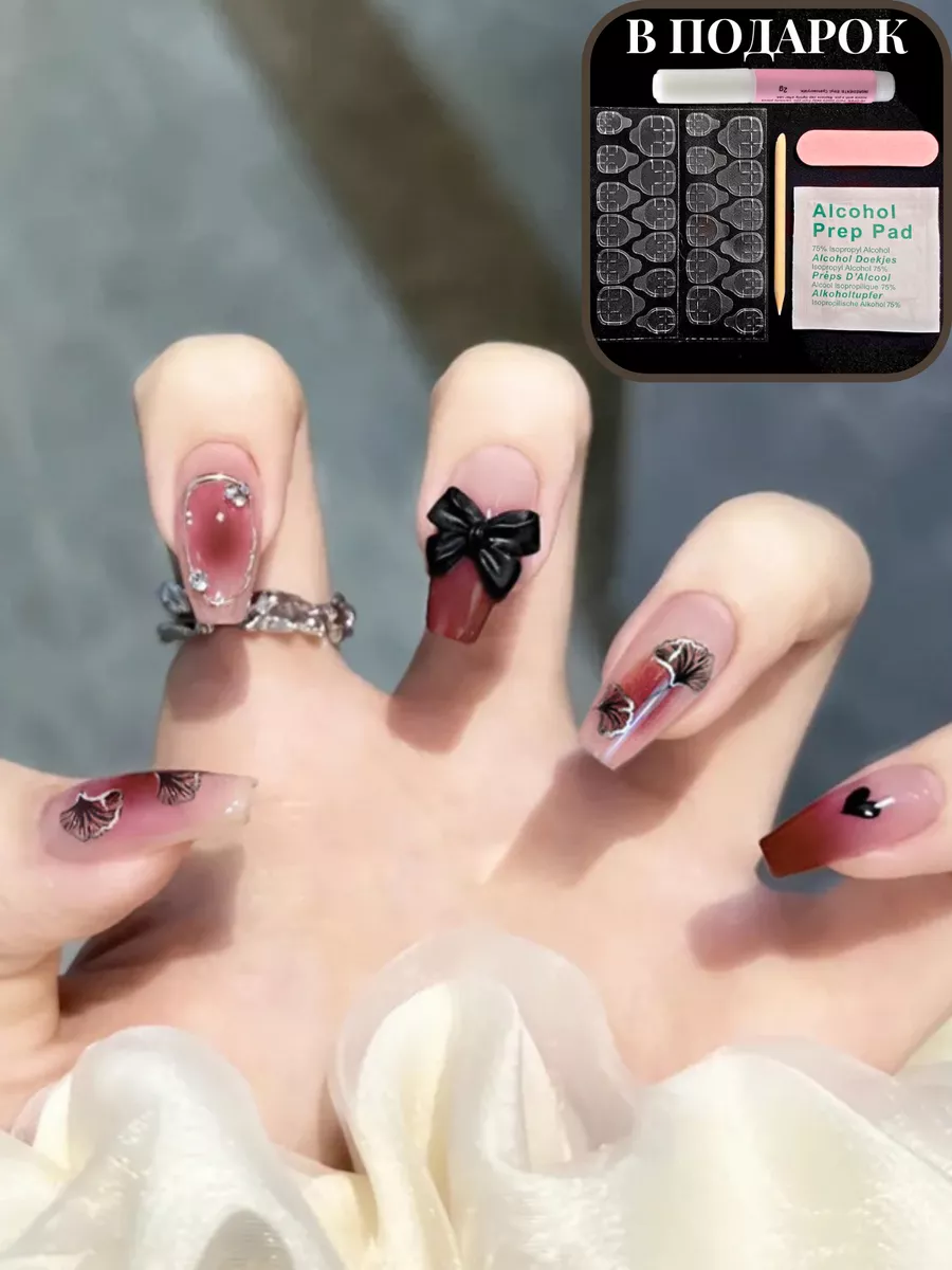 Накладные ногти с дизайном и клеем длинные гелевые короткие Jili nails164027998 купить за 50 100 сум в интернет-магазине Wildberries