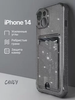 Блестящий чехол на iPhone 14 с картой противоударный