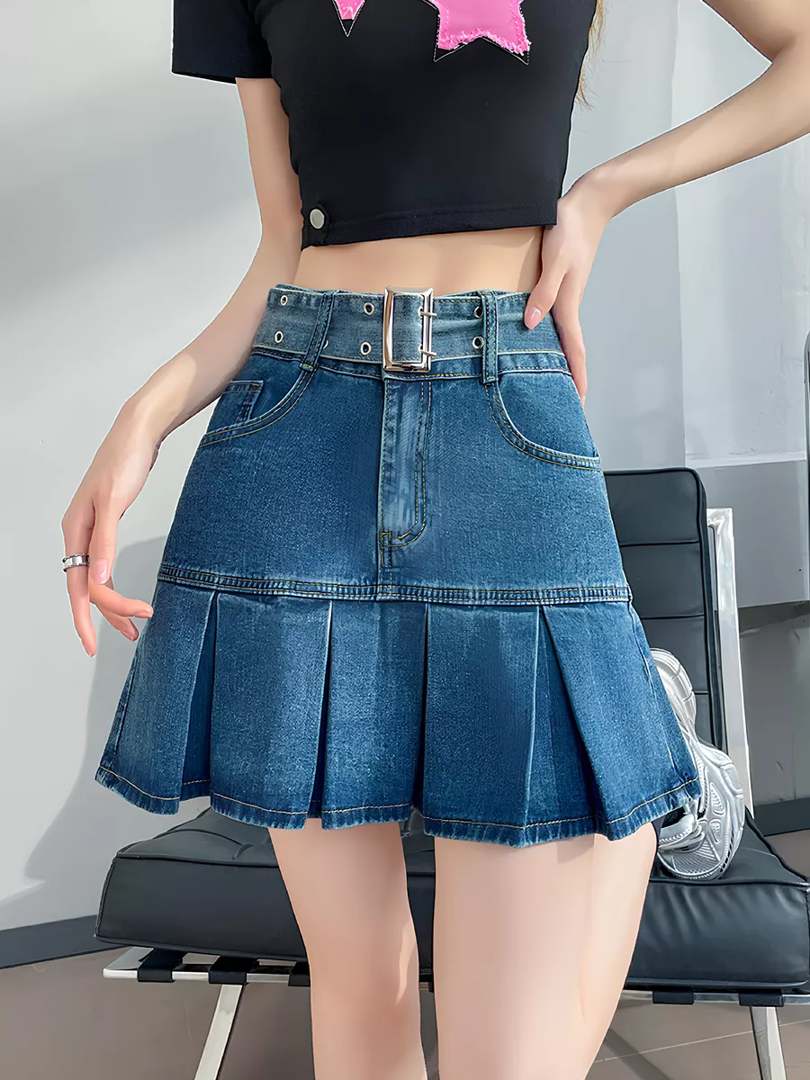 Falda plisada negra de cintura alta para niñas, minifalda corta informal  Kawaii, moda coreana, Y2k, Harajuku, Olid, Verano